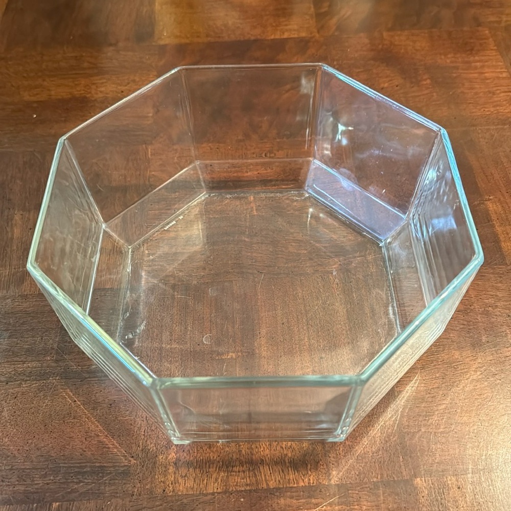 Vintage 9" Arcoroc Octime Bowl France Clear Glass Octagon Salad Serving 9" x 4"